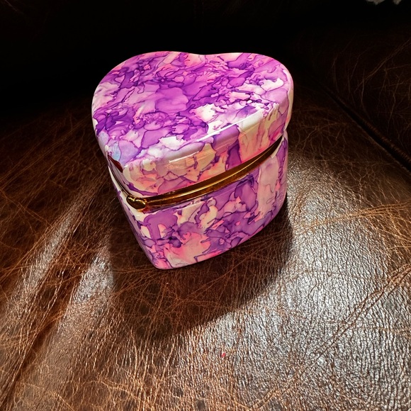 Hand Crafted Other - Handcrafted hand painted artisan ceramic Purple Heart shaped trinket box